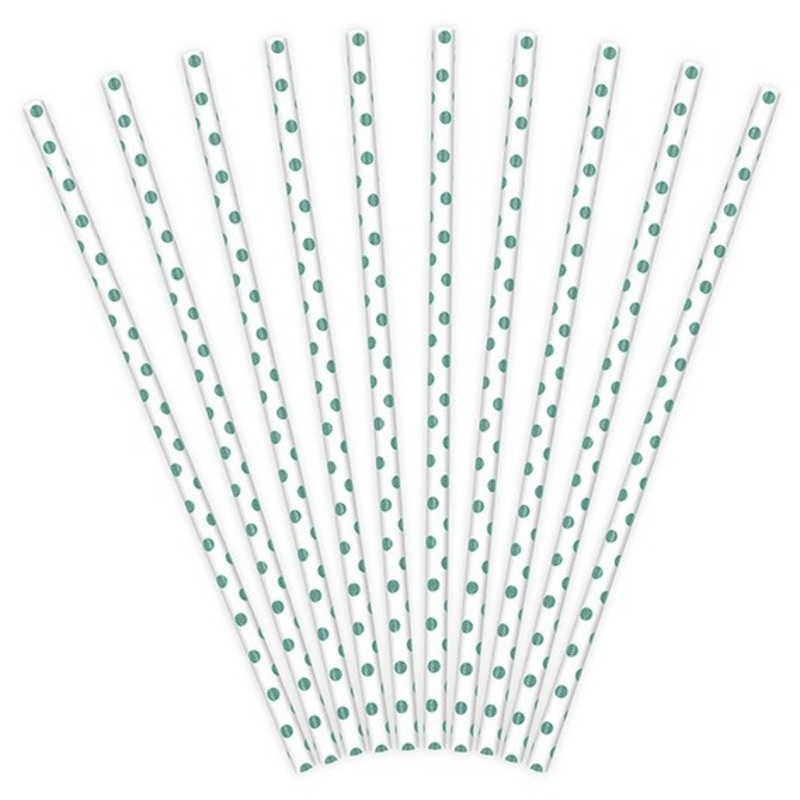 10 blue dotted paper straws white 19.5cm