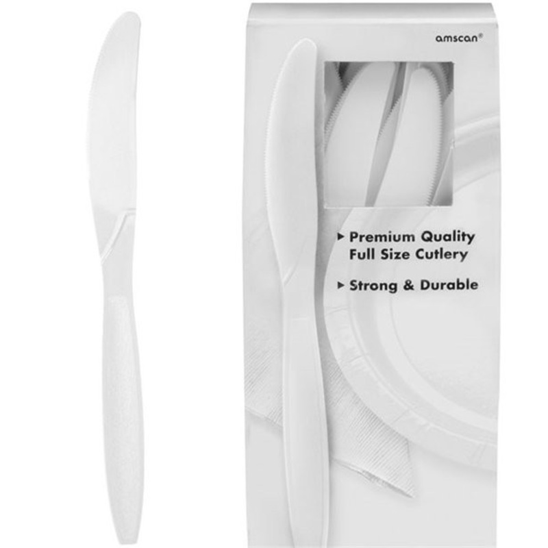 100 white reusable knives 17cm