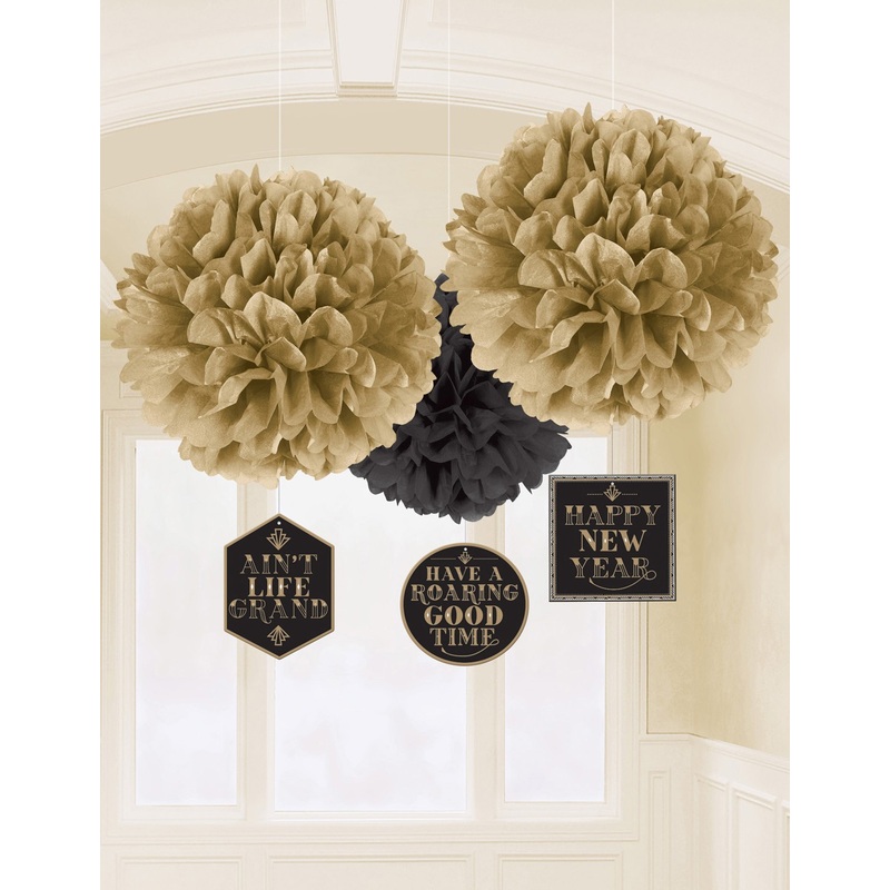 3 Cheerful New Year pompoms 40cm