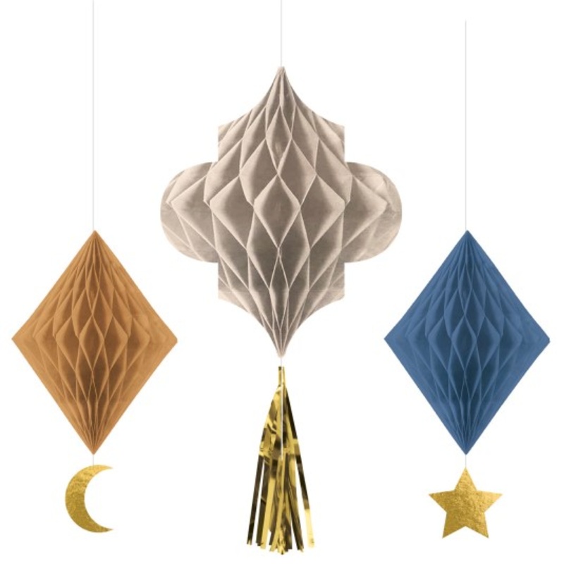 3 elegant holiday greeting honeycomb balls