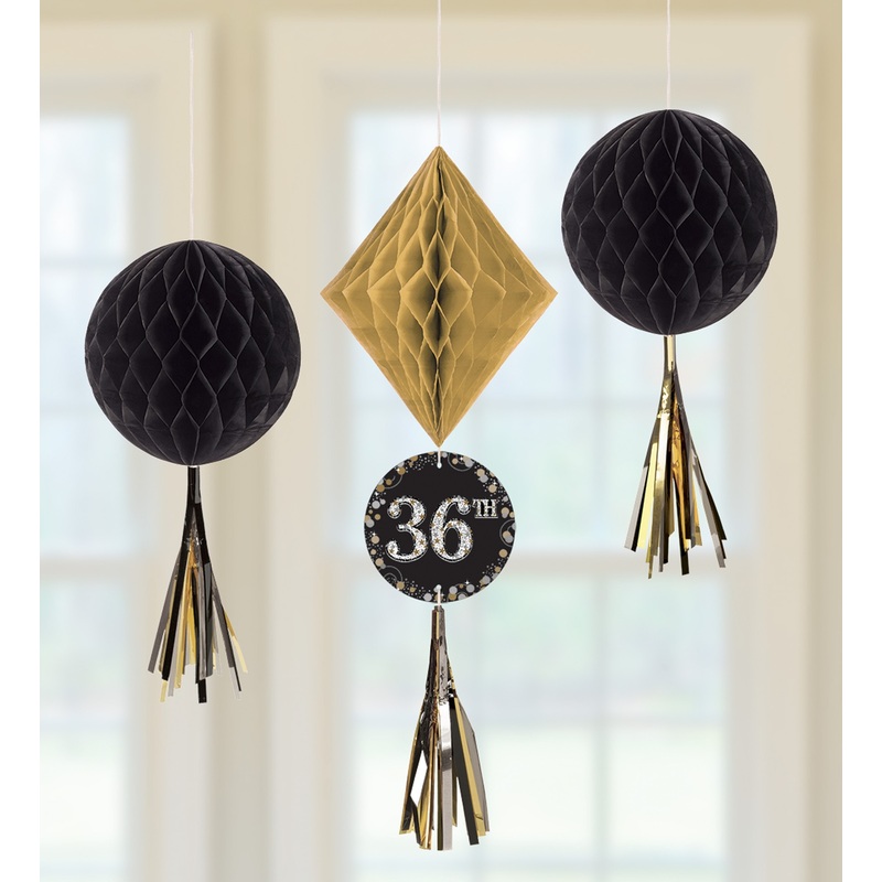 3 Golden Age Birthday honeycomb balls