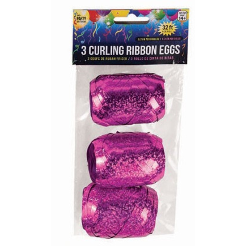 3 holographic gift ribbons fuchsia