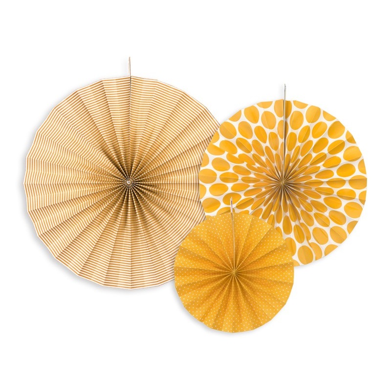 3 pattern mix paper rosettes honey yellow