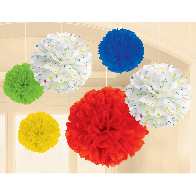 6 colorful fluffy pompoms