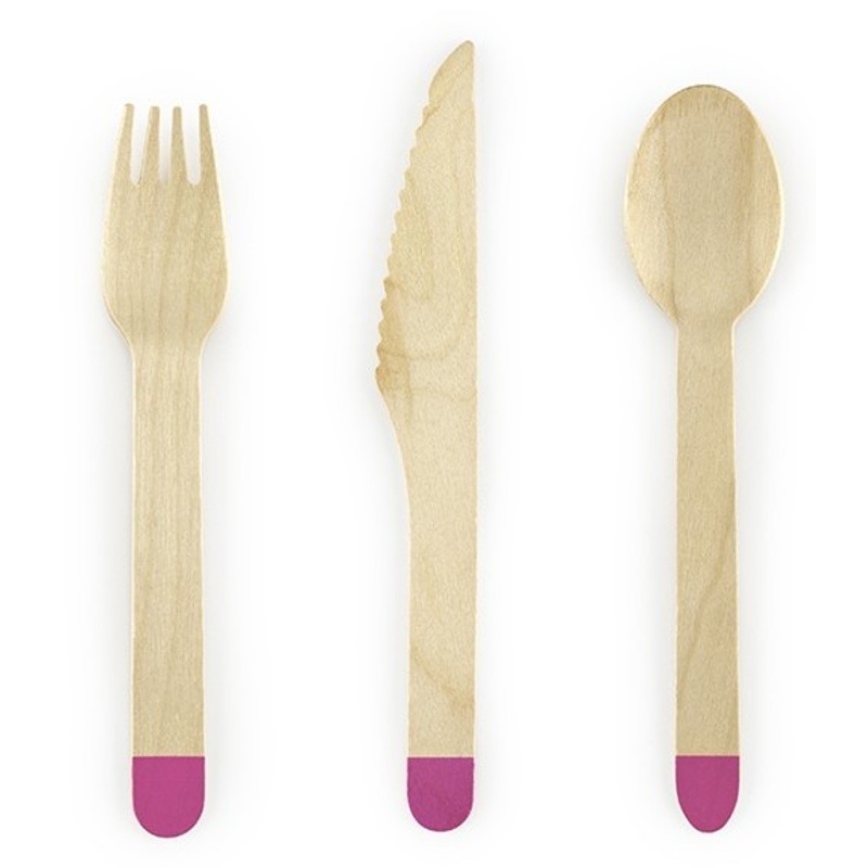 6 pink wooden cutlery 16 cm