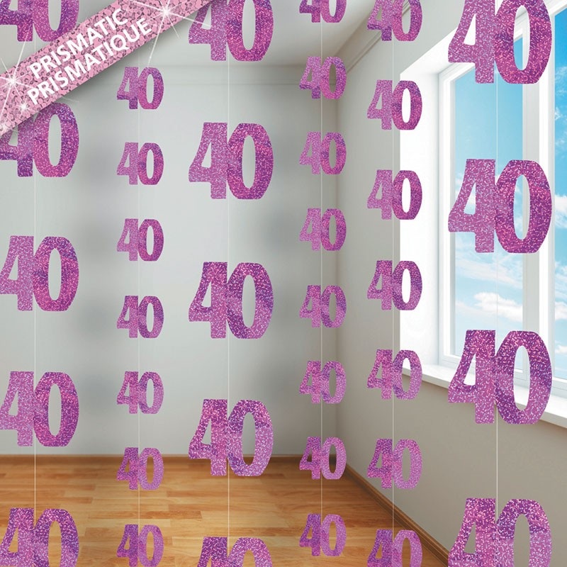 Happy Pink Sparkling 40th Birthday hanging decoration