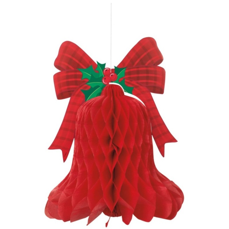Red Christmas bell honeycomb ball hanging decoration 38cm