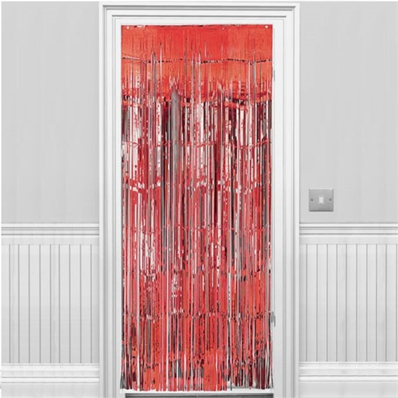 Red fringed door curtain 2.43m