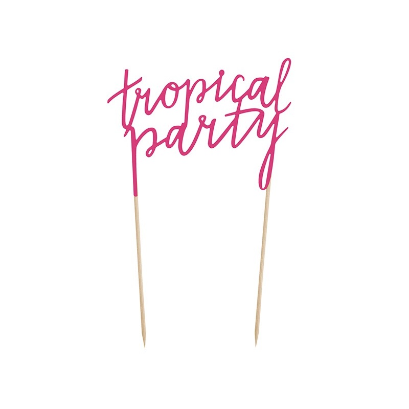 Tropical party cake decoration in pink 24cm