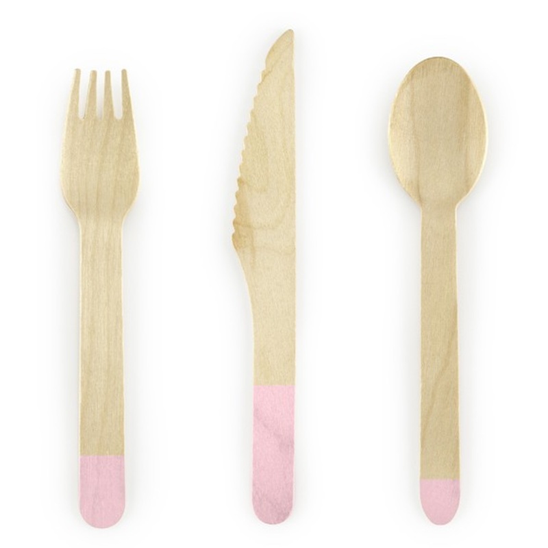 Wooden cutlery Woody light pink 18 pieces