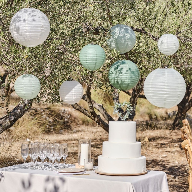 XX white and green Sage paper lanterns XXdm
