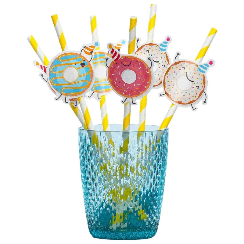 6 Happy Donut straws 20cm