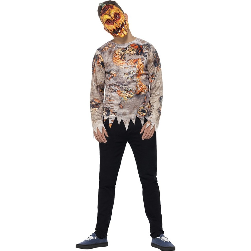 Horror zombie pumpkin massacre costume for teens XS