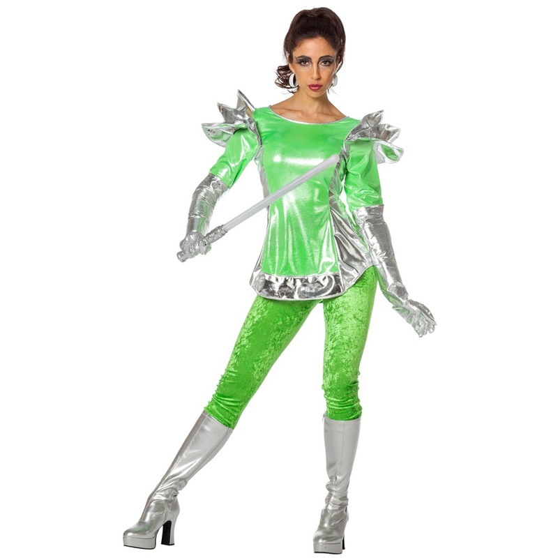 Space Galaxygirl ladies costume in neon green 34