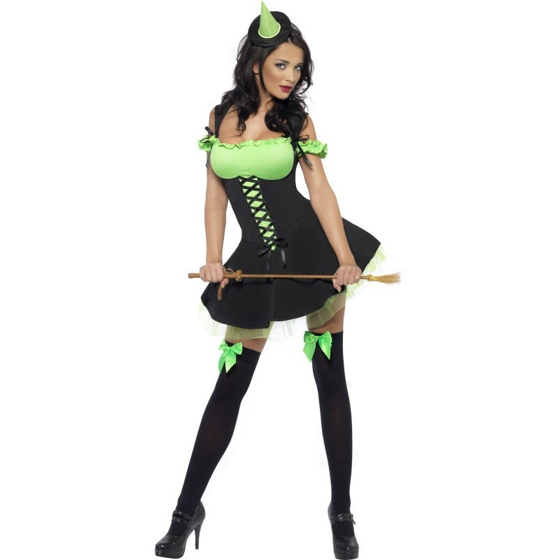 Adorable witch costume black green S