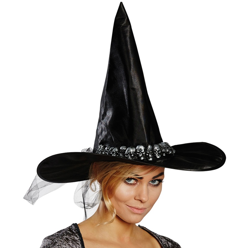 Black witch hat with skull braid
