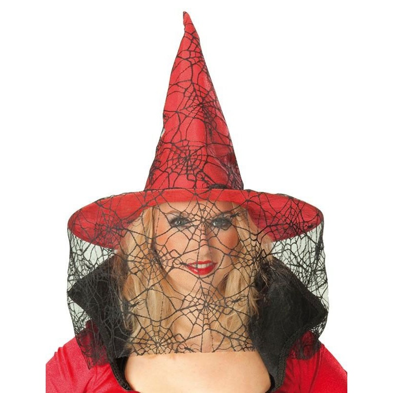 Halloween hat witch with spider web red
