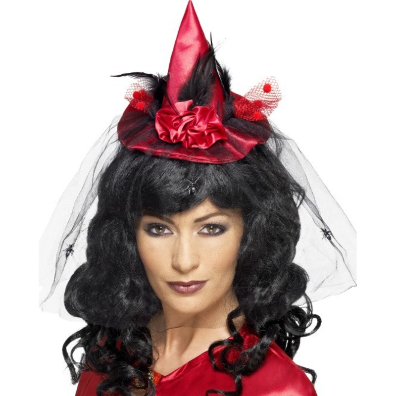 Veiled little witch hat black red