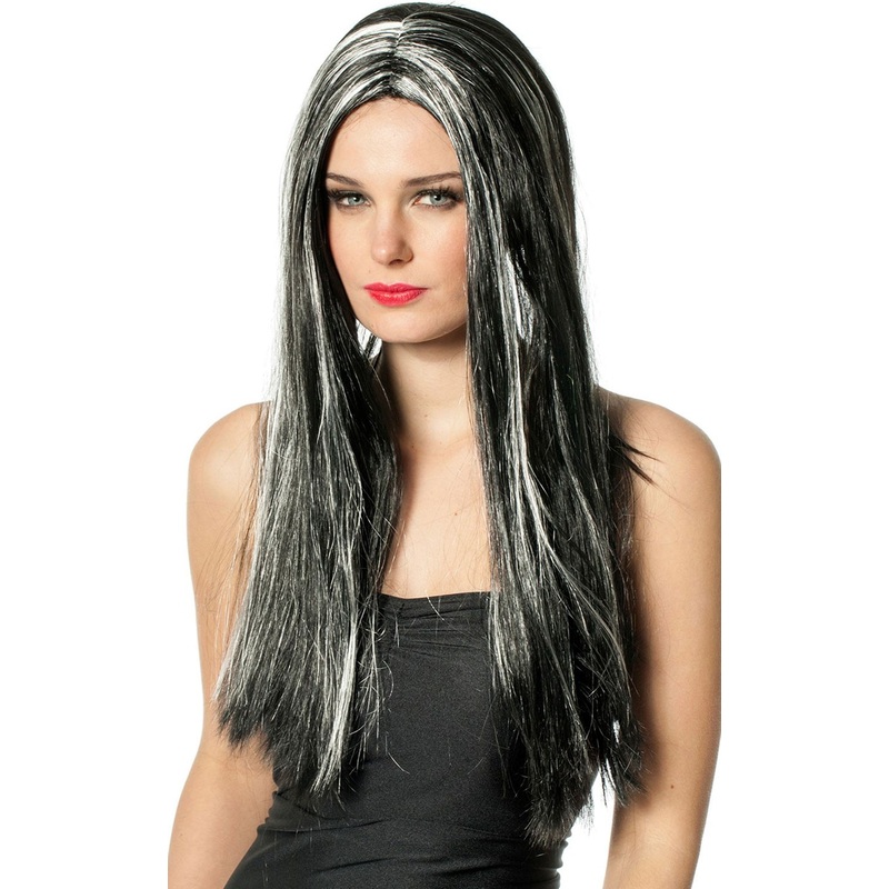 Black and white long hair wig