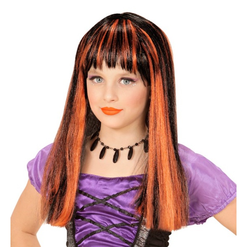 Children's wig black orange pony hairstyle