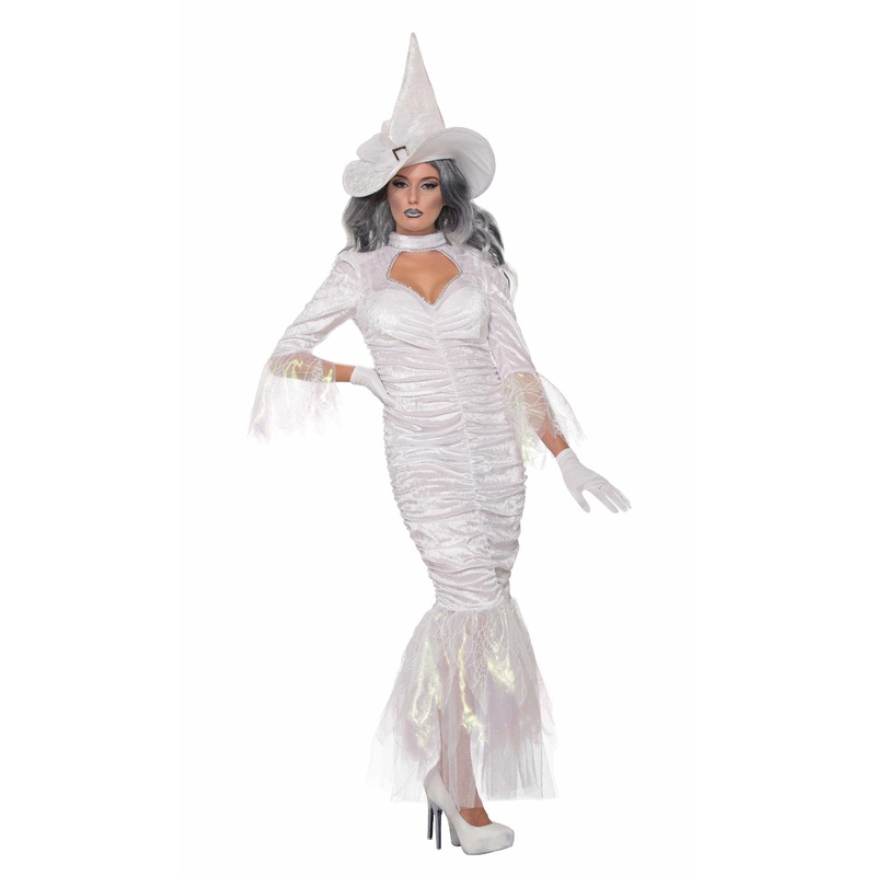 Elegant white witch costume with hat