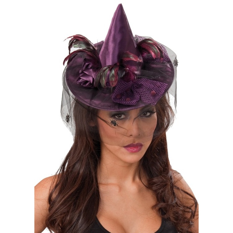 Feather hat for witches and sorceresses purple on hair clip