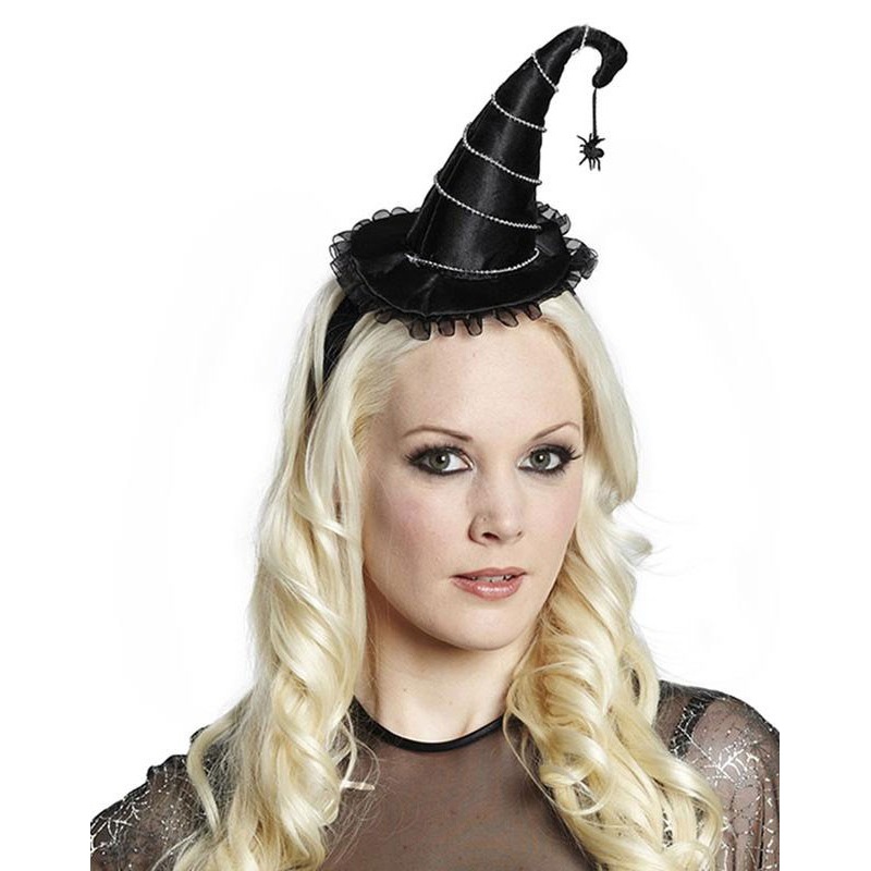 Halloween hat small witch satin with spider