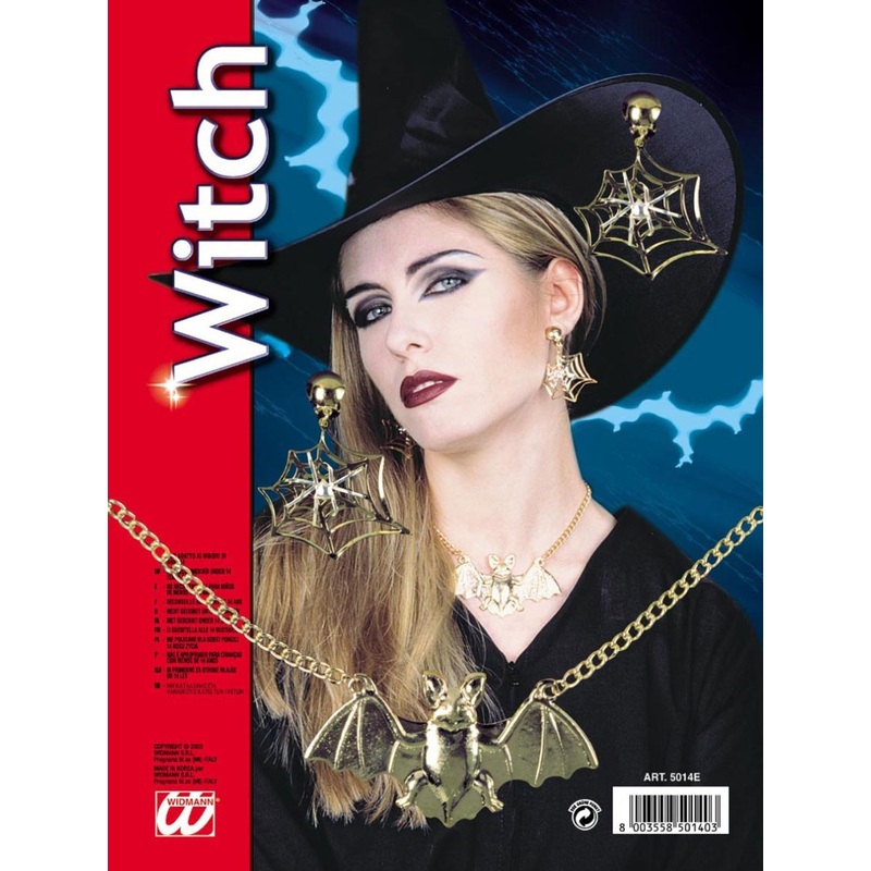 Jewelry set witch spider earrings bat necklace