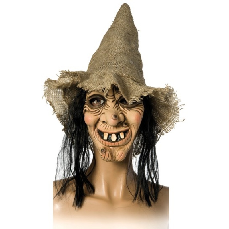 Shaggy forest witch mask with hat & hair