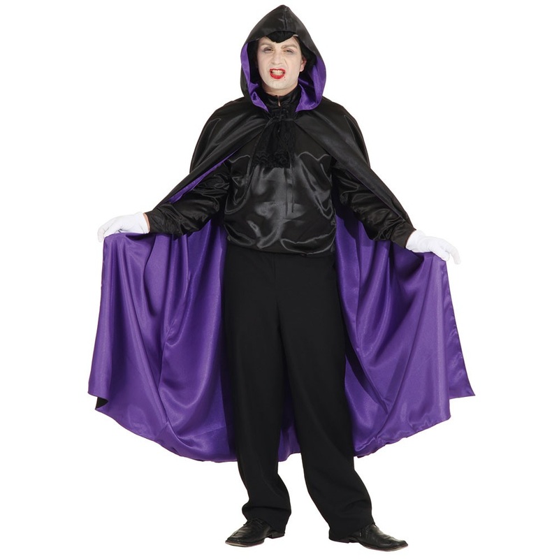 Black-purple hooded reversible cape