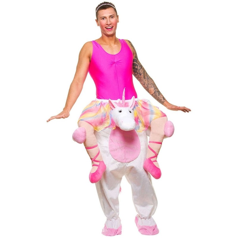 Piggyback on unicorn costume