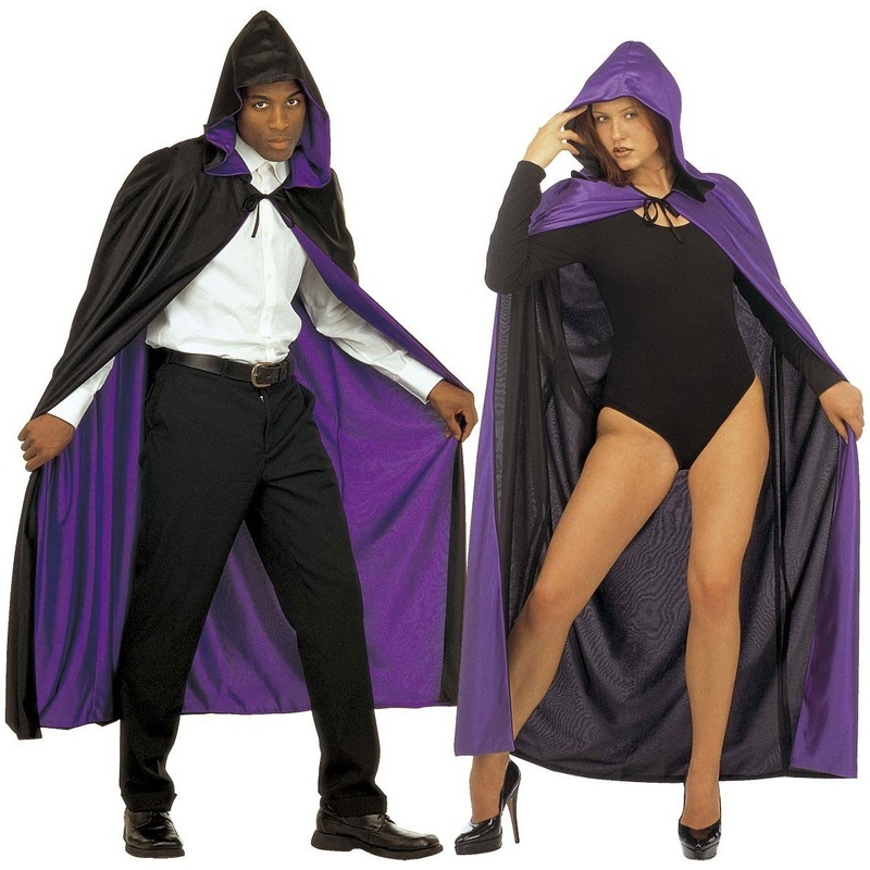 Reversible cape with hood black-purple 140cm