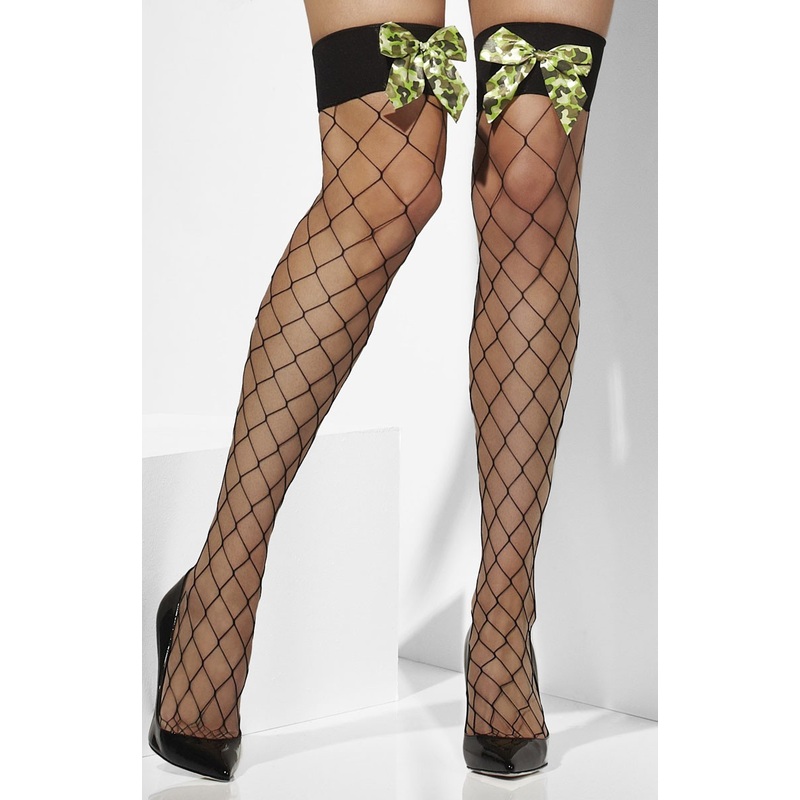 Military bows fishnet stockings for women