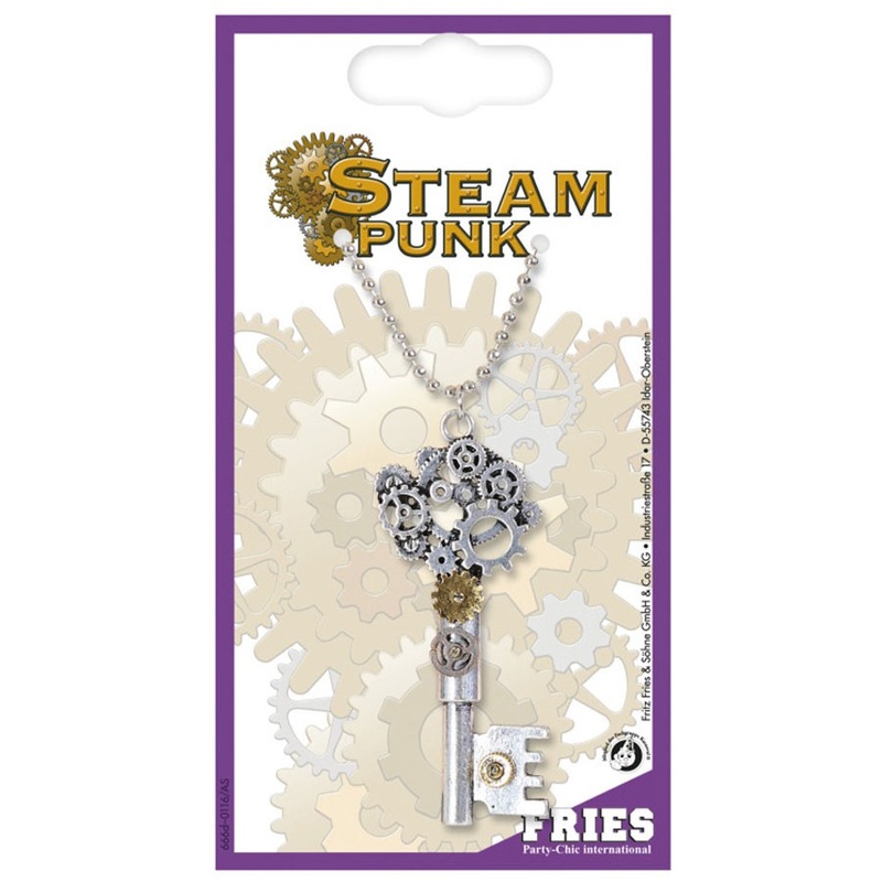 Steampunk necklace with retro key pendant