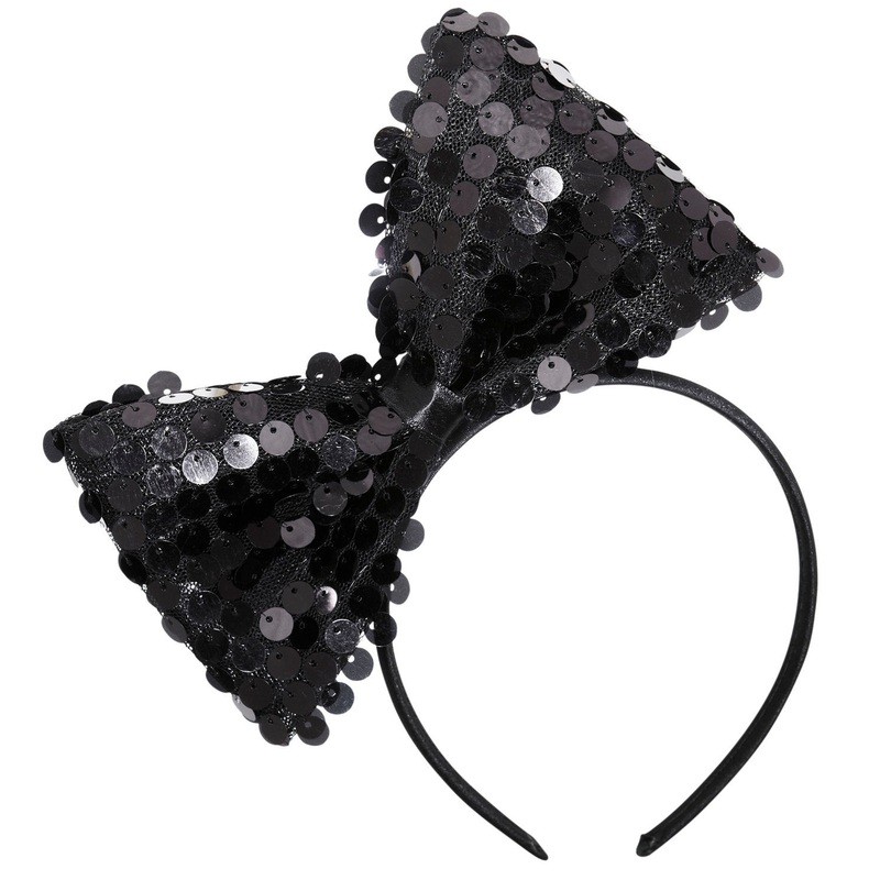 Black sequin headband with bow tie