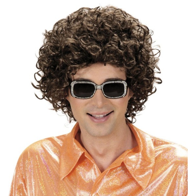 Brown disco afro men's wig