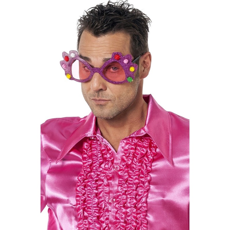 Colorful party glitter pompom glasses