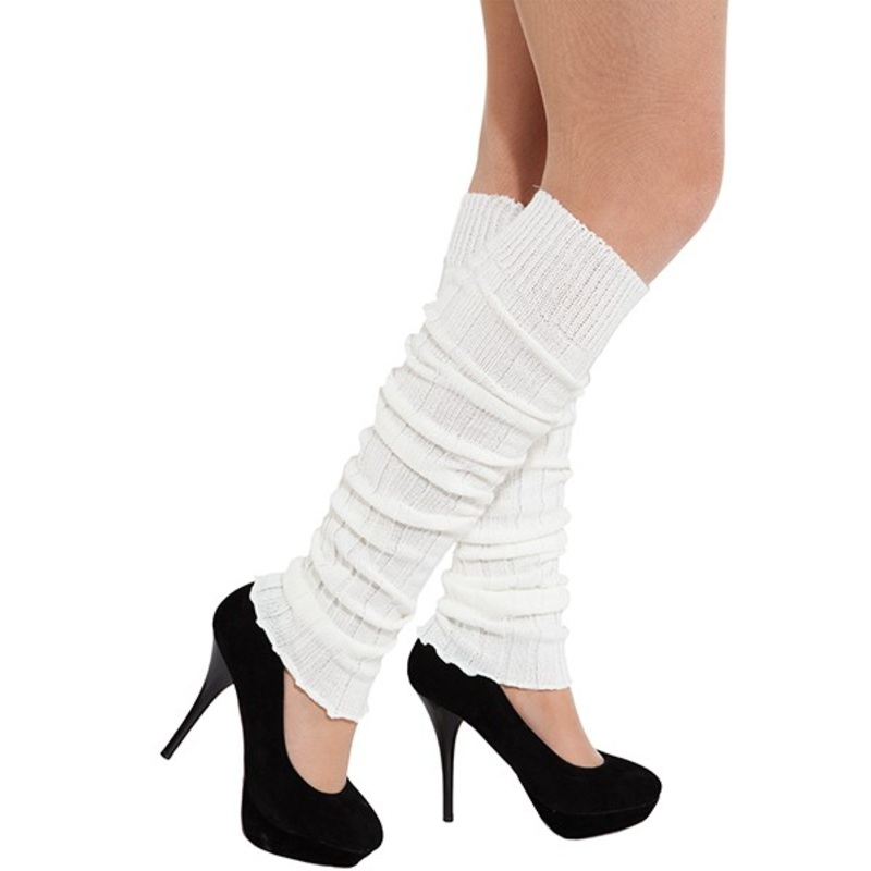 Cream-white knitted leg warmers