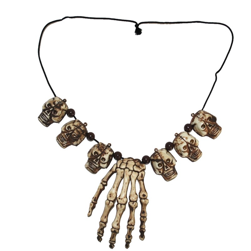 Skeleton hand & skull necklace