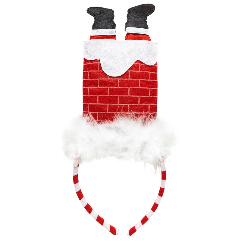 Red and white headband with Santa in the chimney