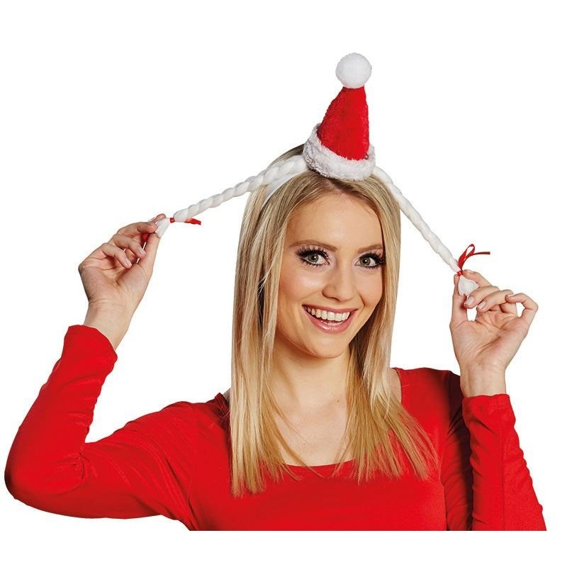 Red mini santa hat with pigtails