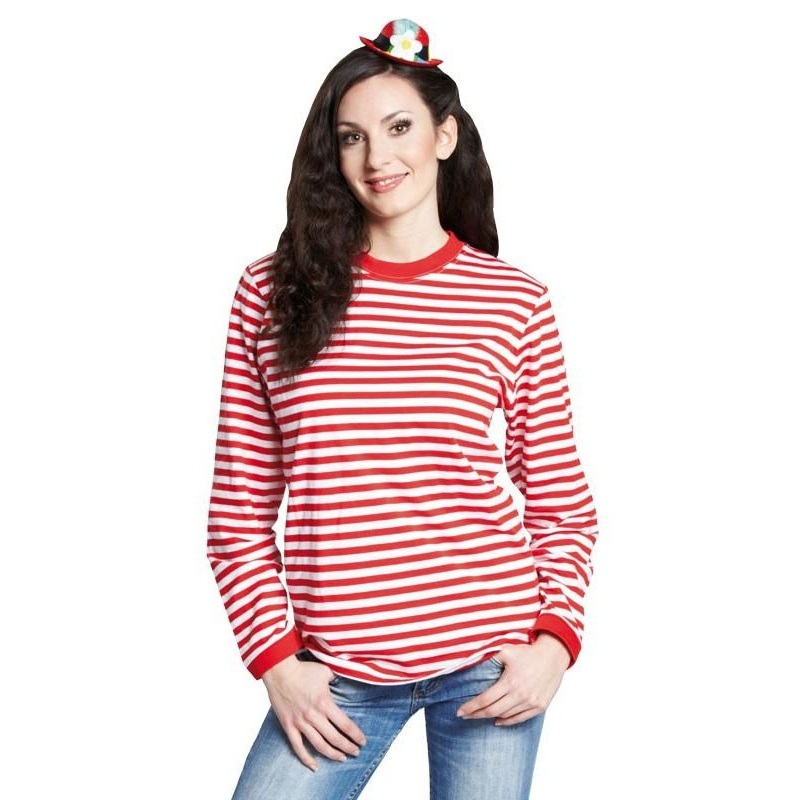 Unisex striped shirt long sleeve red white 5