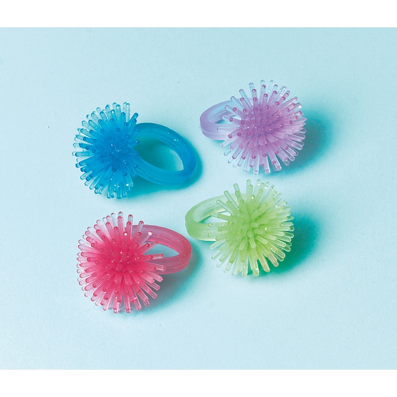 Funny colorful rings with rubber bobbles 12 pieces