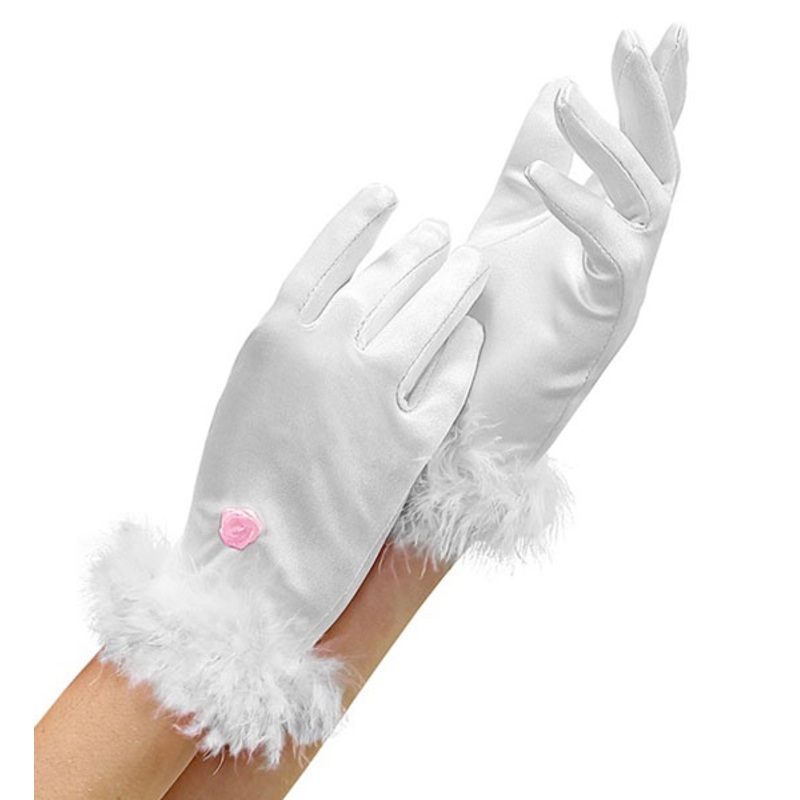Gloves with feathers for girls white