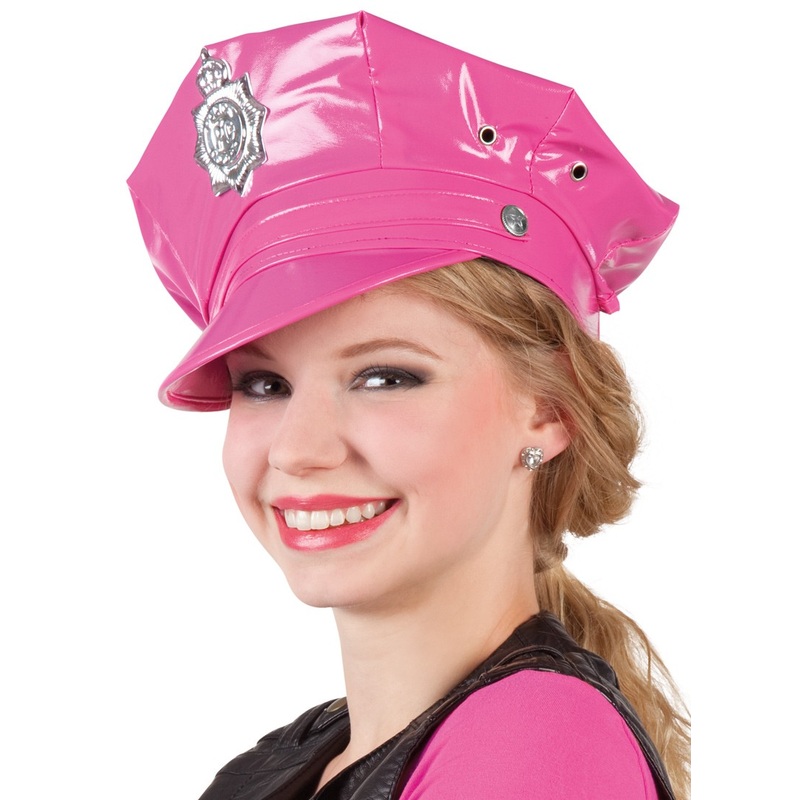 Pink vinyl police hat