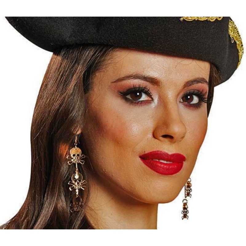 Golden pirate earrings with skulls