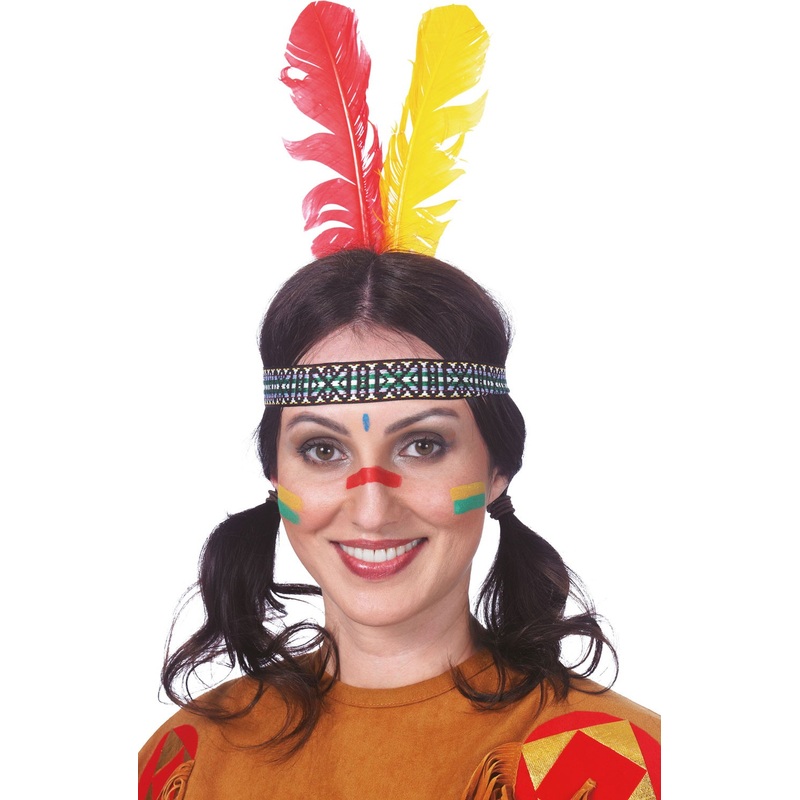 Indian headband red and yellow feather