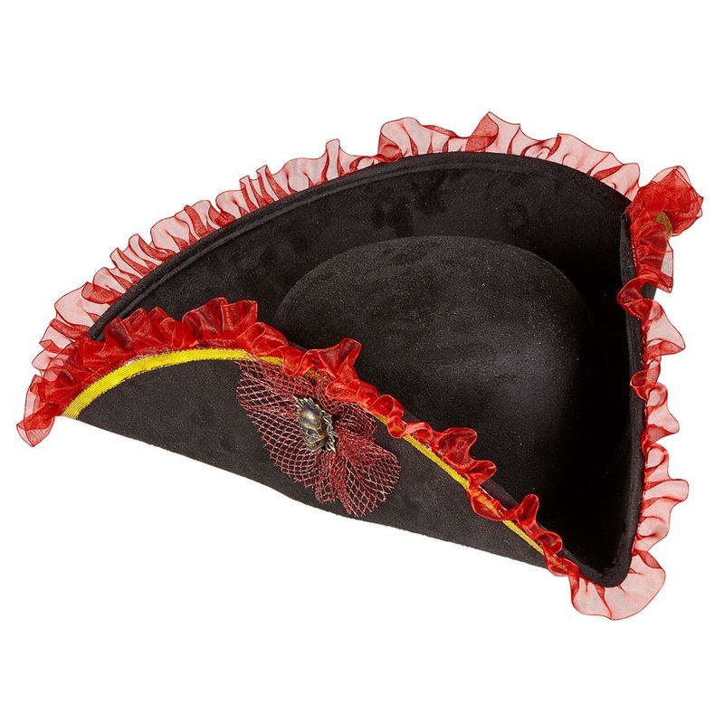 Meralina pirate tricorn hat with red frills