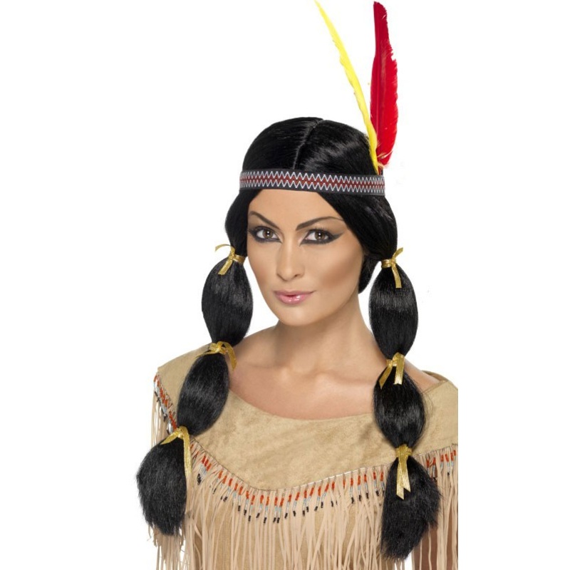 Poca Indian woman wig with feather headband