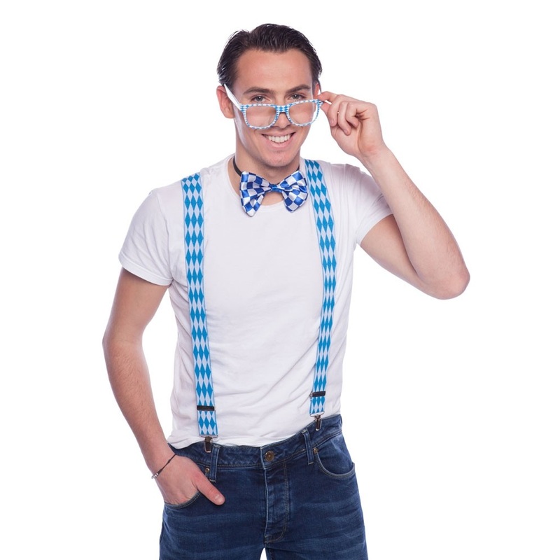 Bavarian Oktoberfest suspenders blue and white